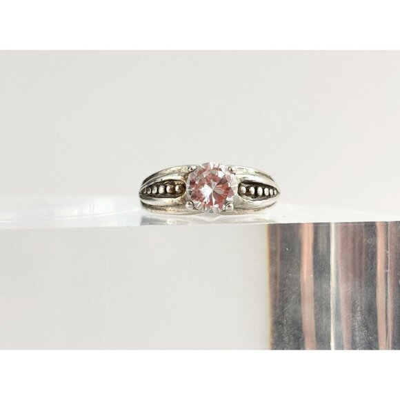 Bead Designed Sterling Silver Cubic Zirconia (M) Stamped 925 Vintage Ring - sz 7 - Picture 3 of 10
